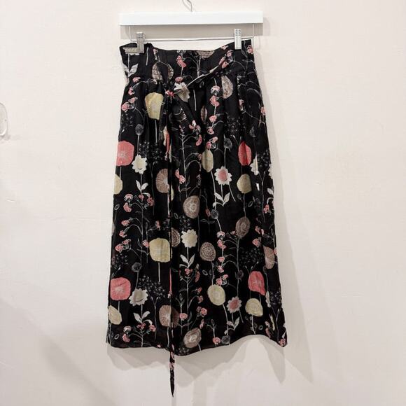 Jill Stuart 100% Silk Floral Print High Waisted A-Line Midi Skirt Black Womens 0 - Picture 2 of 4